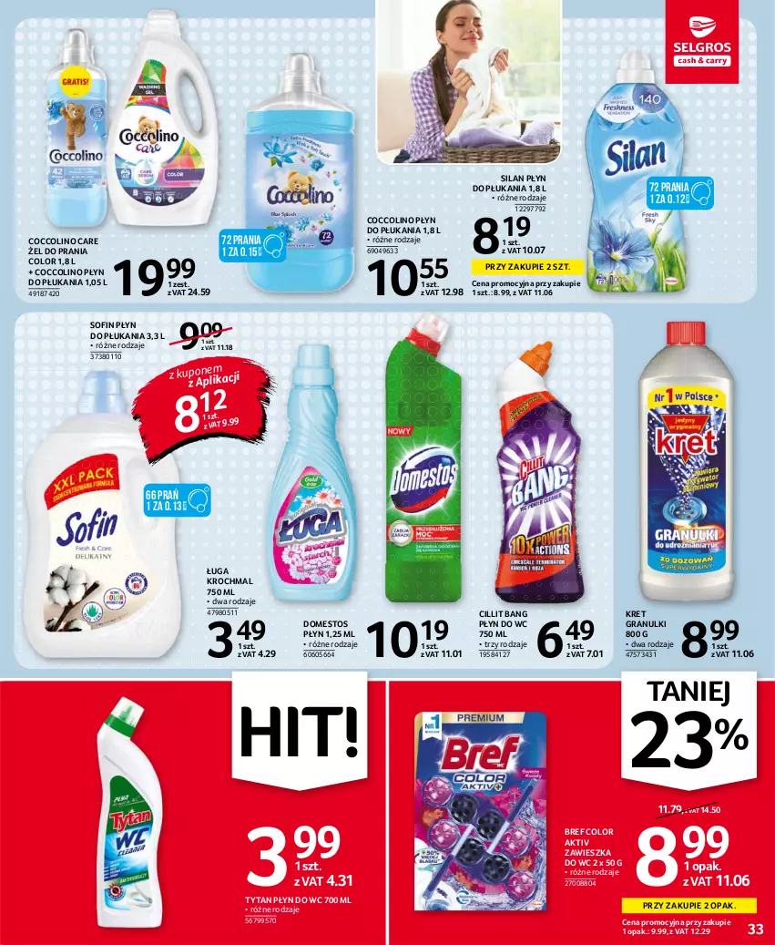 Gazetka promocyjna Selgros - Oferta spożywcza - ważna 30.09 do 13.10.2021 - strona 33 - produkty: Bref, Cillit Bang, Coccolino, Domestos, Gra, Kret, Płyn do płukania, Płyn do wc, Silan, Tytan, Zawieszka do wc