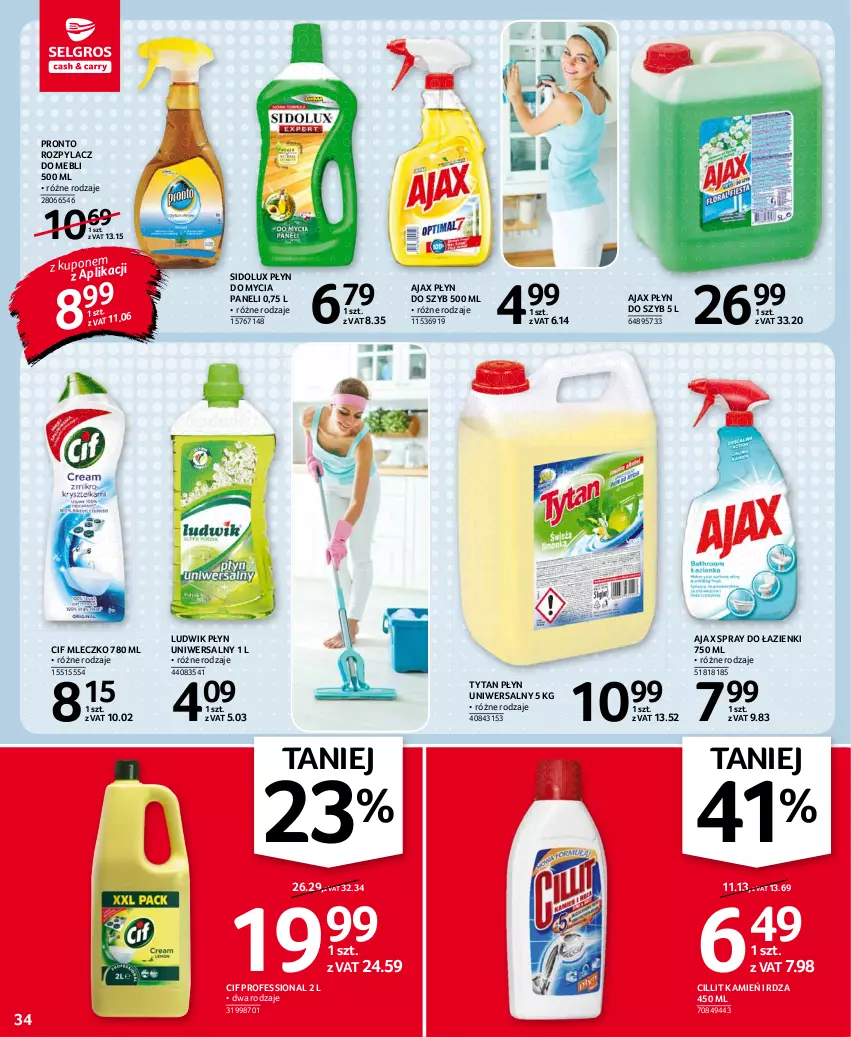 Gazetka promocyjna Selgros - Oferta spożywcza - ważna 30.09 do 13.10.2021 - strona 34 - produkty: Ajax, Cif, Ludwik, Mleczko, Płyn do mycia, Płyn do mycia paneli, Płyn do szyb, Pronto, Sidolux, Tytan