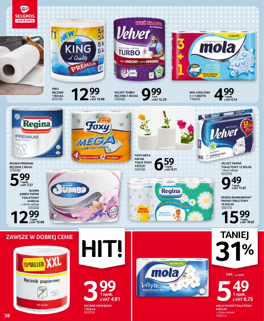 Gazetka promocyjna Selgros - Oferta spożywcza - ważna 30.09 do 13.10.2021 - strona 38 - produkty: Foxy, Gin, Gra, Mola, Papier, Papier toaletowy, Ręcznik, Rolki, Rum, Velvet