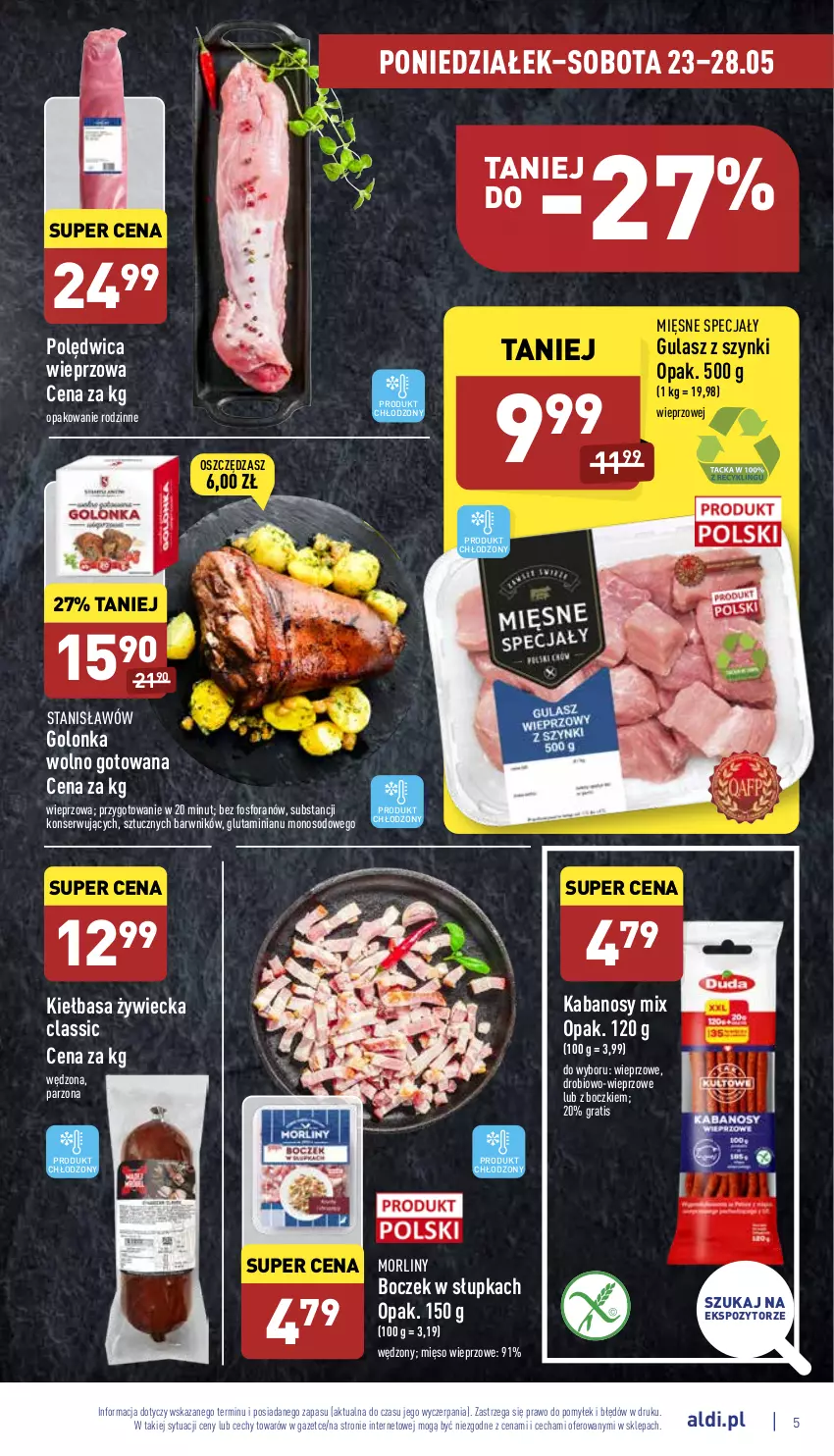 Gazetka promocyjna Aldi - Katalog spożywczy - ważna 23.05 do 28.05.2022 - strona 5 - produkty: Boczek, Gra, Kabanos, Kiełbasa, Mięsne specjały, Mięso, Mięso wieprzowe, Morliny, Polędwica, Ser