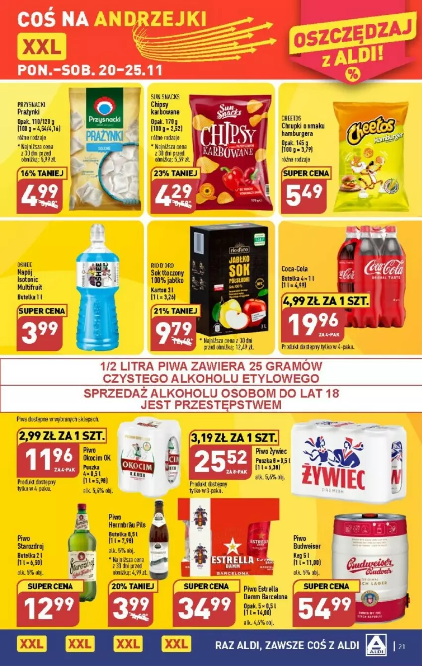 Gazetka promocyjna Aldi - ważna 20.11 do 25.11.2023 - strona 14 - produkty: Chipsy, Chrupki, Coca-Cola, Gra, Koc, Napój, Okocim, Piwa, Piwo, Przysnacki, Sok