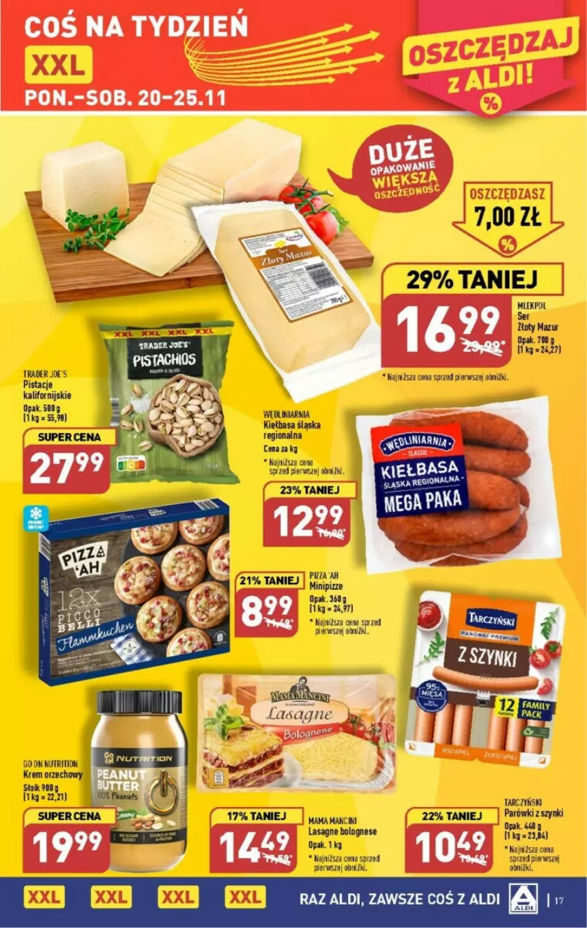 Gazetka promocyjna Aldi - ważna 20.11 do 25.11.2023 - strona 9 - produkty: Kiełbasa, Kiełbasa śląska, Krem orzechowy, Lasagne, Lasagne bolognese, Parówki, Pistacje, Pizza