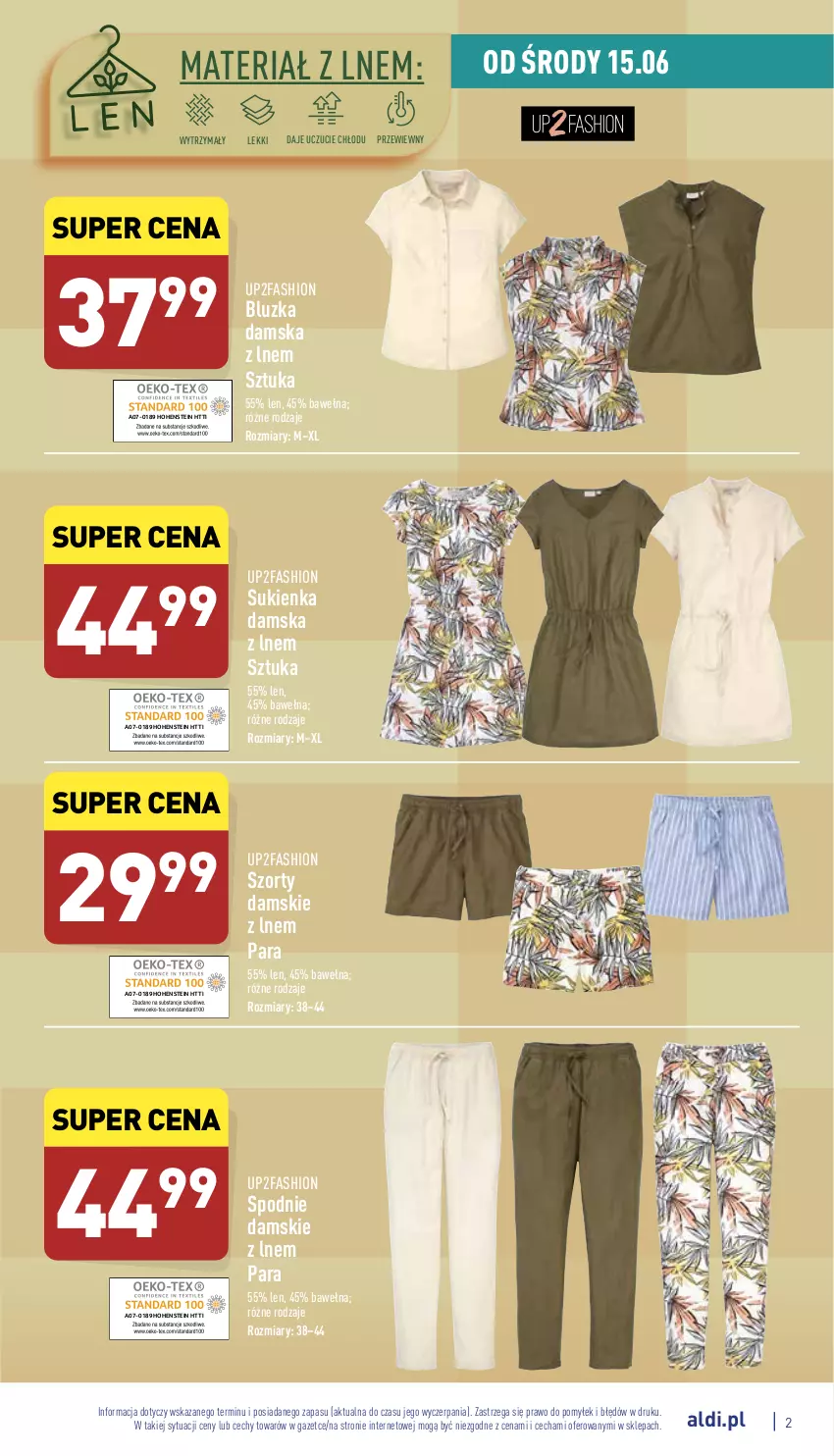 Gazetka promocyjna Aldi - Zaplanuj zakupy wcześniej - ważna 15.06 do 18.06.2022 - strona 2 - produkty: Fa, Spodnie, Sukienka, Szorty, Wełna