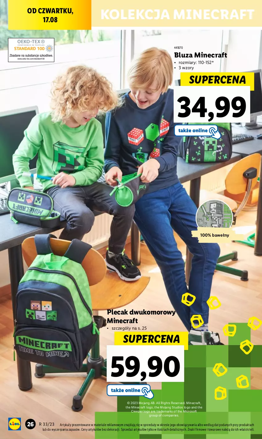 Gazetka promocyjna Lidl - GAZETKA - ważna 14.08 do 19.08.2023 - strona 28 - produkty: Bluza, Minecraft, Plecak, Ser