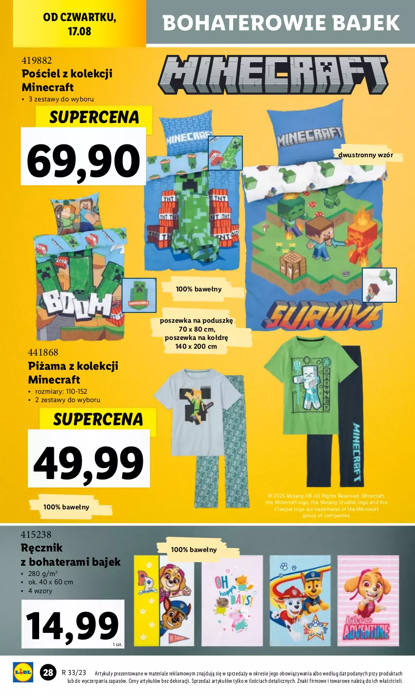 Gazetka promocyjna Lidl - GAZETKA - ważna 14.08 do 19.08.2023 - strona 30 - produkty: Minecraft, Piżama, Pościel, Poszewka, Ręcznik, Ser, Tera