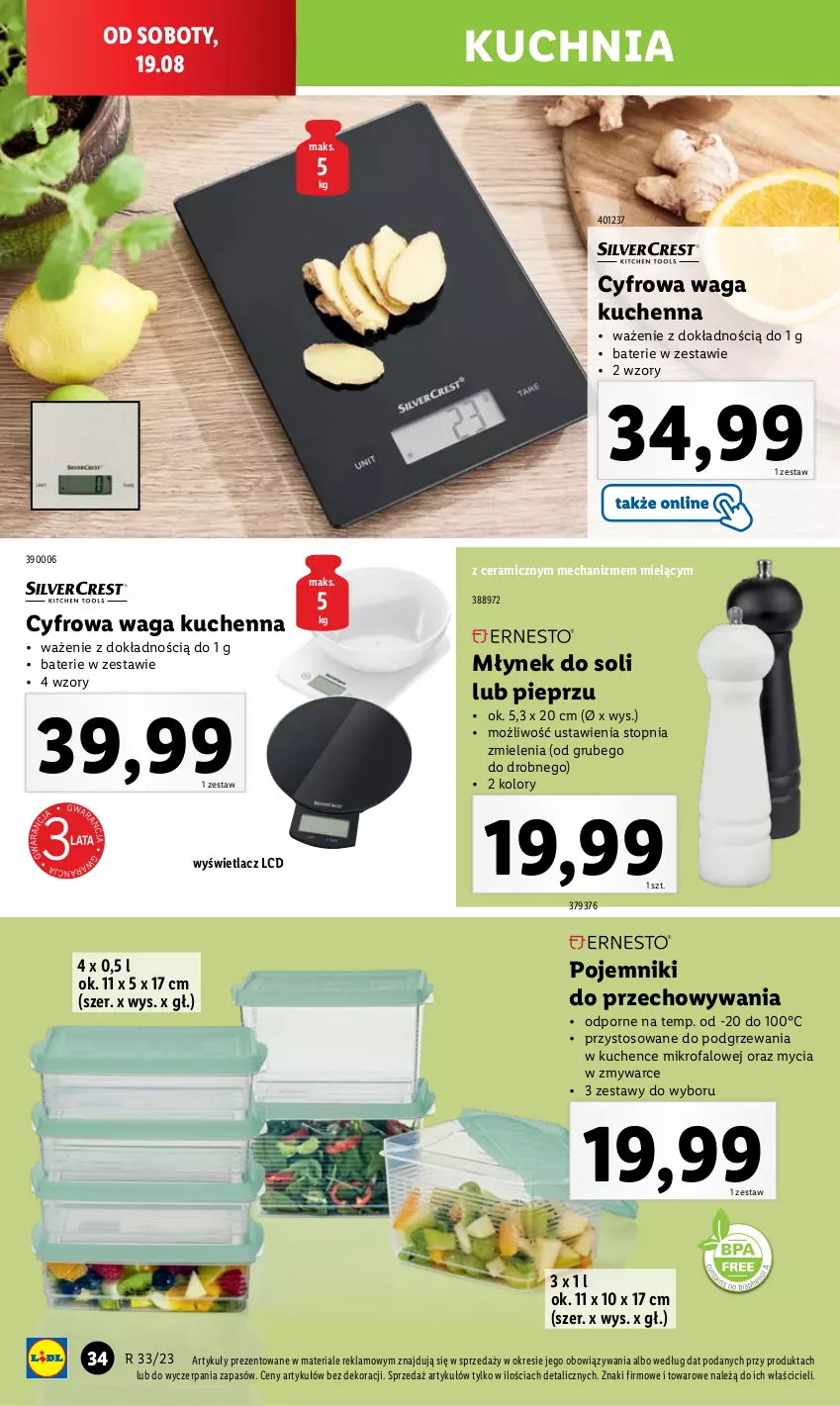 Gazetka promocyjna Lidl - GAZETKA - ważna 14.08 do 19.08.2023 - strona 38 - produkty: Fa, Kuchnia, Młynek, Pieprz, Pojemnik, Por, Top, Waga