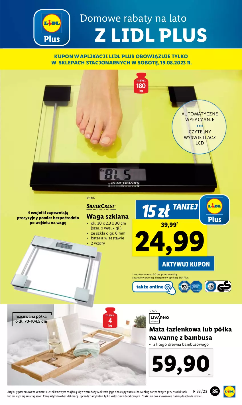 Gazetka promocyjna Lidl - GAZETKA - ważna 14.08 do 19.08.2023 - strona 39 - produkty: Bateria, LANA, Mata łazienkowa, Półka, Waga