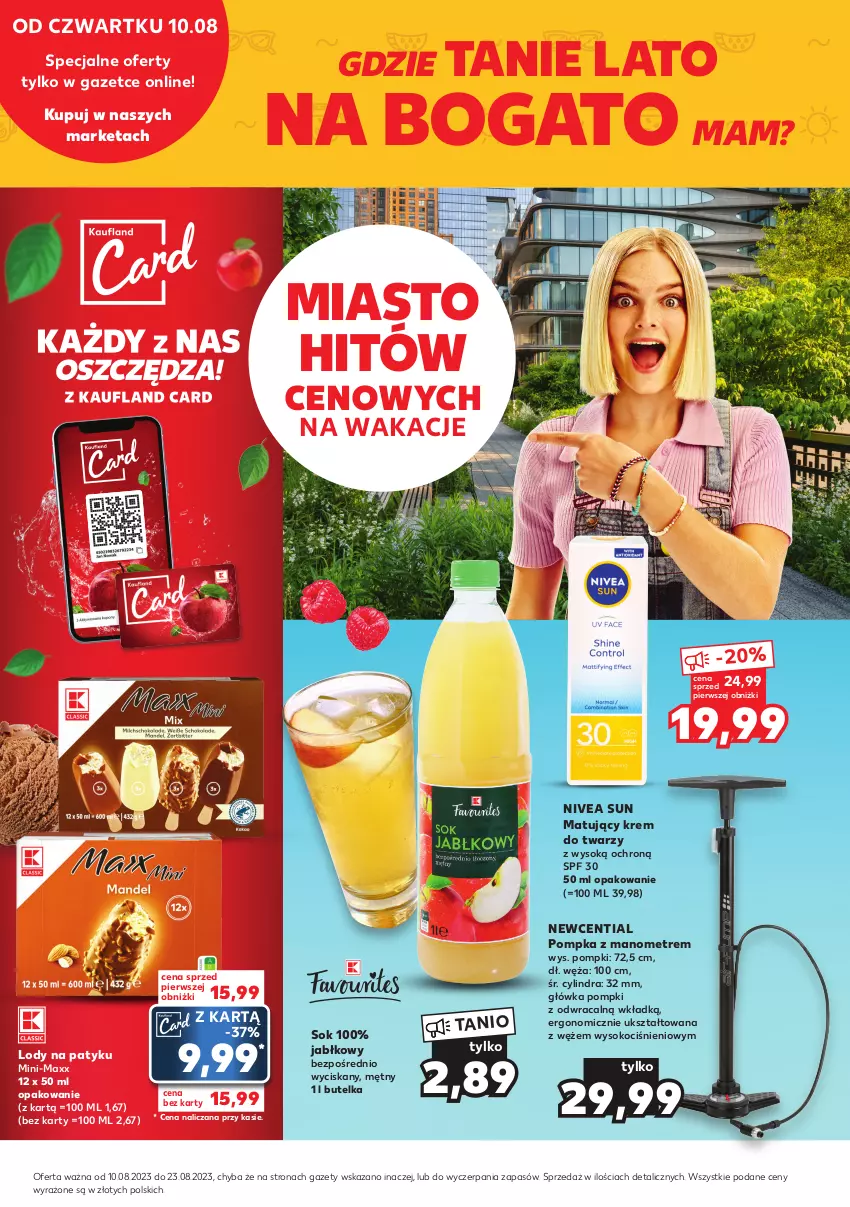 Gazetka promocyjna Kaufland - Kaufland - ważna 10.08 do 23.08.2023 - strona 1 - produkty: Koc, Krem do twarzy, Lody, Nivea, Pompka, Sok