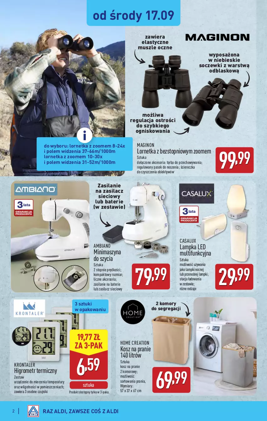 Gazetka promocyjna Aldi - Artykuły przemysłowe i tekstylia - ważna 17.09 do 20.09.2025 - strona 2 - produkty: Gin, Kosz, LG, Lornetka, Mus, Obiektyw, Pasek, Silan, Szyna, Top, Torba