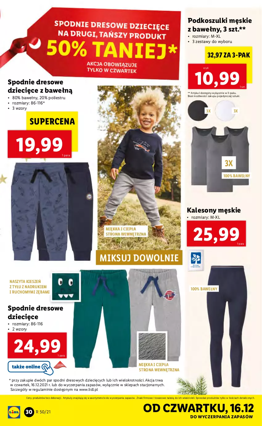 Gazetka promocyjna Lidl - GAZETKA - ważna 13.12 do 19.12.2021 - strona 32 - produkty: Dres, Dzieci, Kalesony, Kosz, Sony, Spodnie, Spodnie dresowe