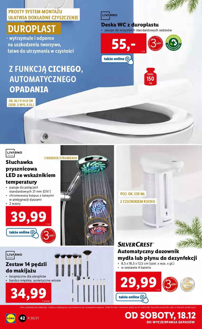 Gazetka promocyjna Lidl - GAZETKA - ważna 13.12 do 19.12.2021 - strona 44 - produkty: Dozownik, Dozownik mydła, Makijaż, Piec, Por, Rum, Słuchawka prysznicowa