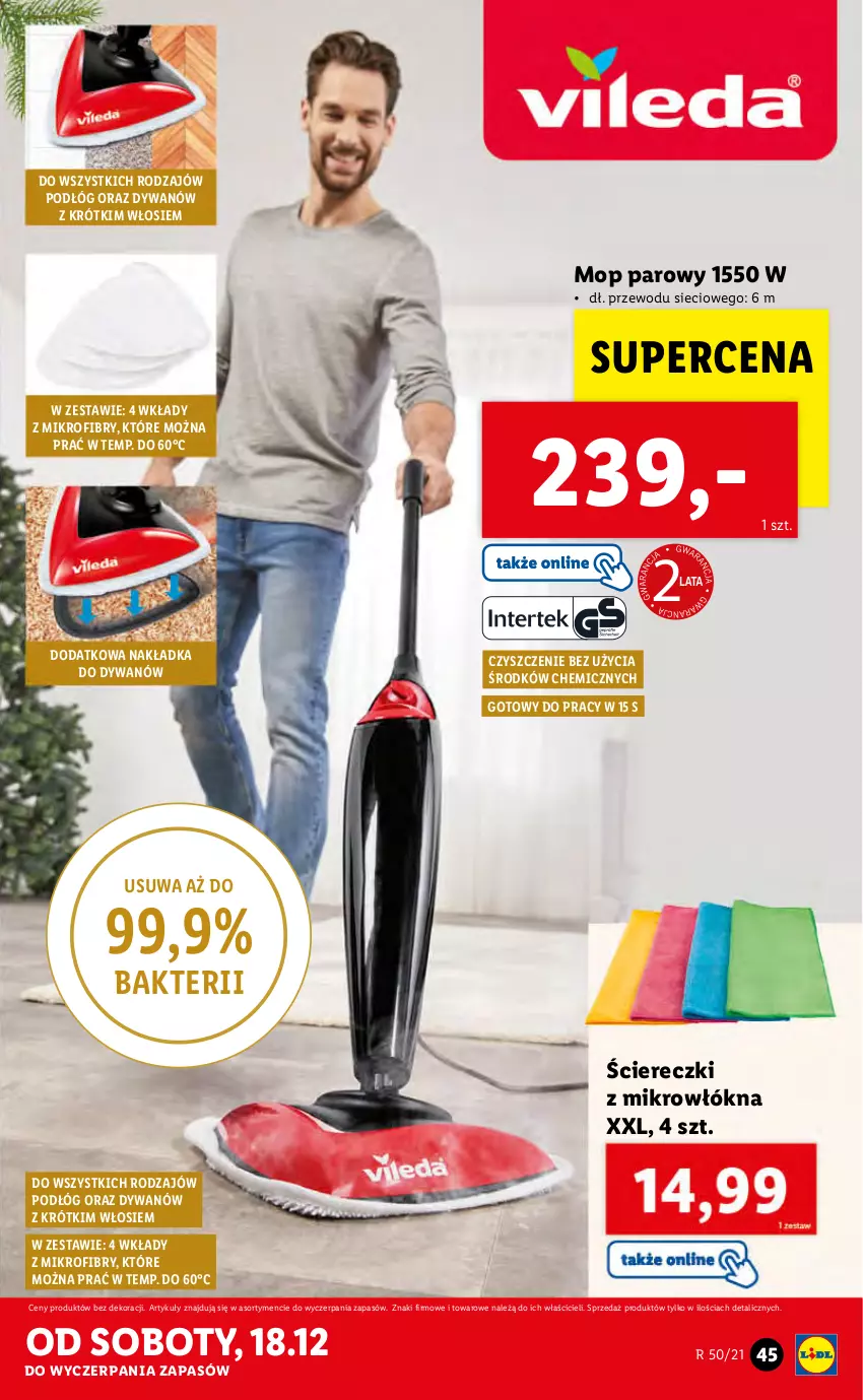 Gazetka promocyjna Lidl - GAZETKA - ważna 13.12 do 19.12.2021 - strona 47 - produkty: Dywan, Mop, Mop parowy