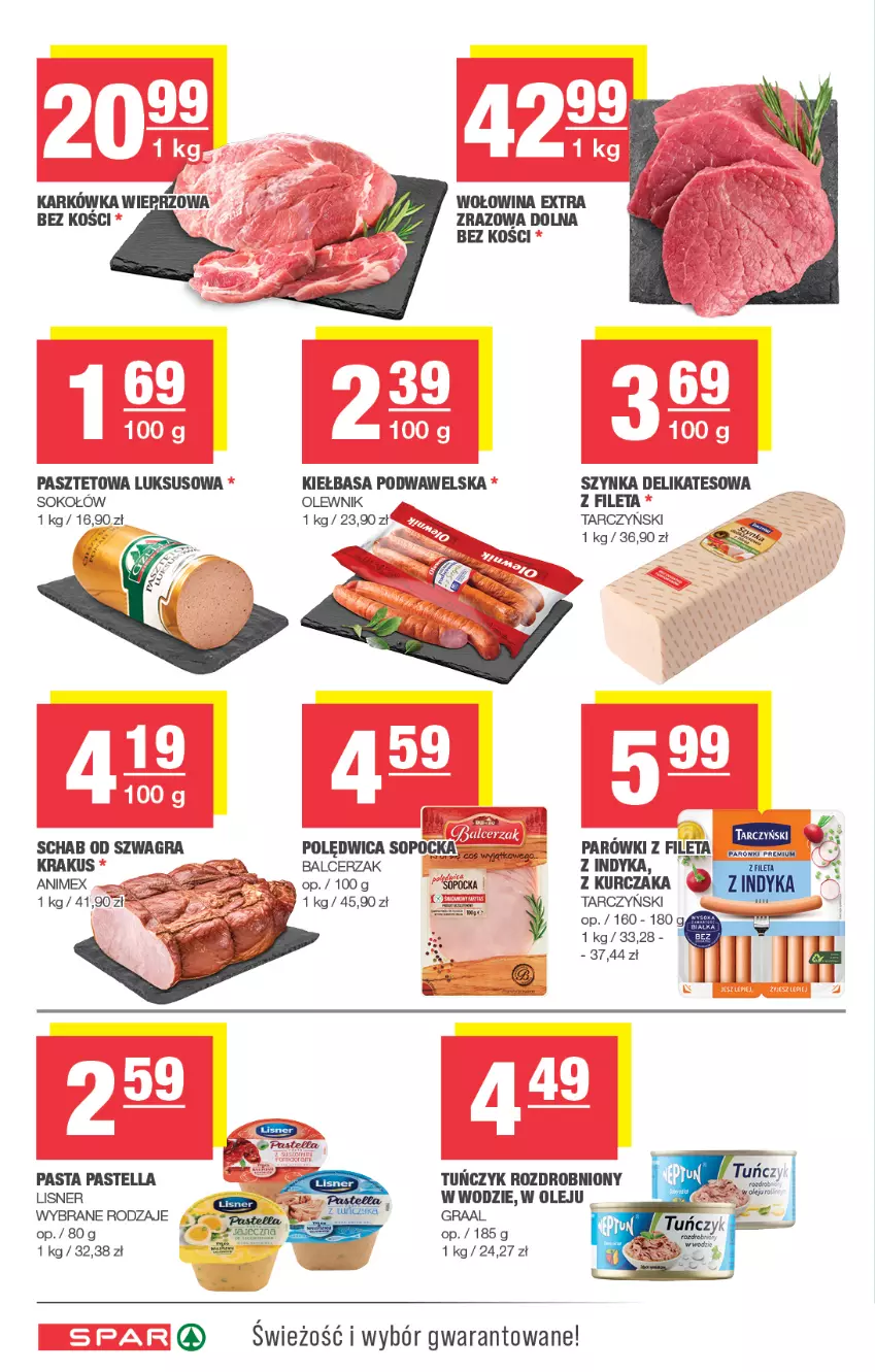 Gazetka promocyjna Spar - Spar - ważna 01.01 do 11.01.2025 - strona 4 - produkty: Gra, Graal, Kiełbasa, Kiełbasa podwawelska, Krakus, Kurczak, Lisner, Olej, Olewnik, Parówki, Pastella, Pasztet, Polędwica, Sok, Sokołów, Szynka, Szynka delikatesowa, Tarczyński, Tuńczyk, Wawel, Wołowina