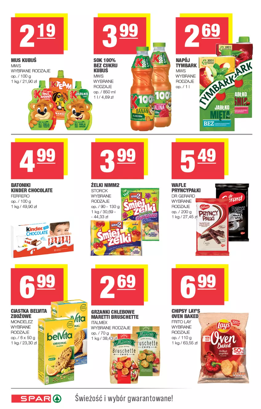 Gazetka promocyjna Spar - Spar - ważna 01.01 do 11.01.2025 - strona 6 - produkty: Baton, BelVita, Bruschette, Chipsy, Chleb, Ciastka, Dr Gerard, Ferrero, Kinder, Kubuś, Mus, Nimm2, Sok, Tonik, Wafle