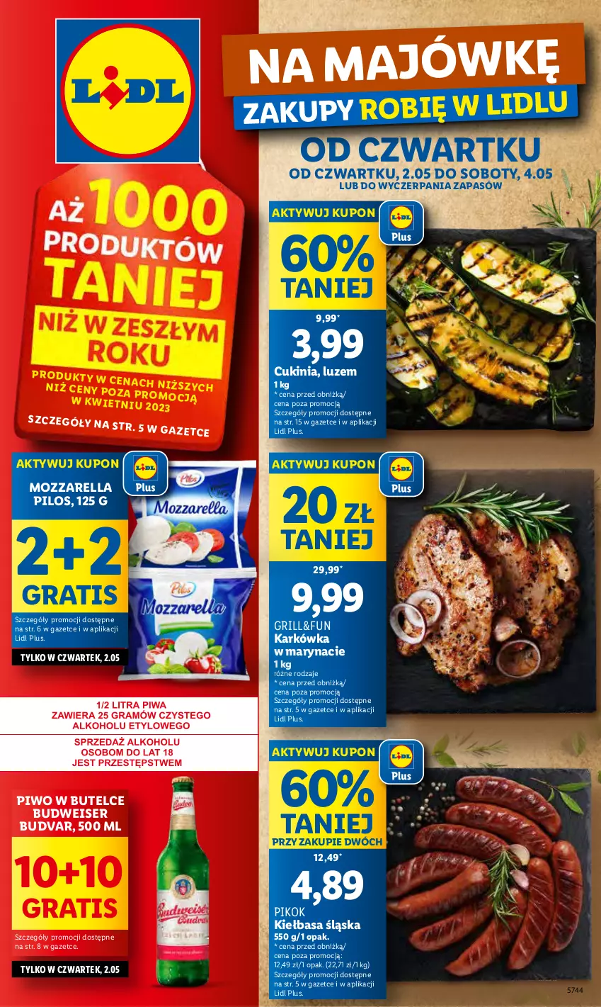 Gazetka promocyjna Lidl - GAZETKA - ważna 02.05 do 04.05.2024 - strona 1 - produkty: Gra, Grill, Kiełbasa, Kiełbasa śląska, Mozzarella, PIKOK, Pilos, Piwo, Ser