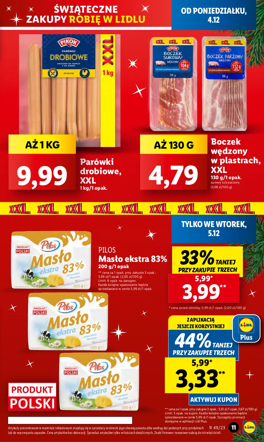 Gazetka promocyjna Lidl - GAZETKA - ważna 04.12 do 06.12.2023 - strona 11 - produkty: Boczek, Masło, Olej, Parówki, Pilos