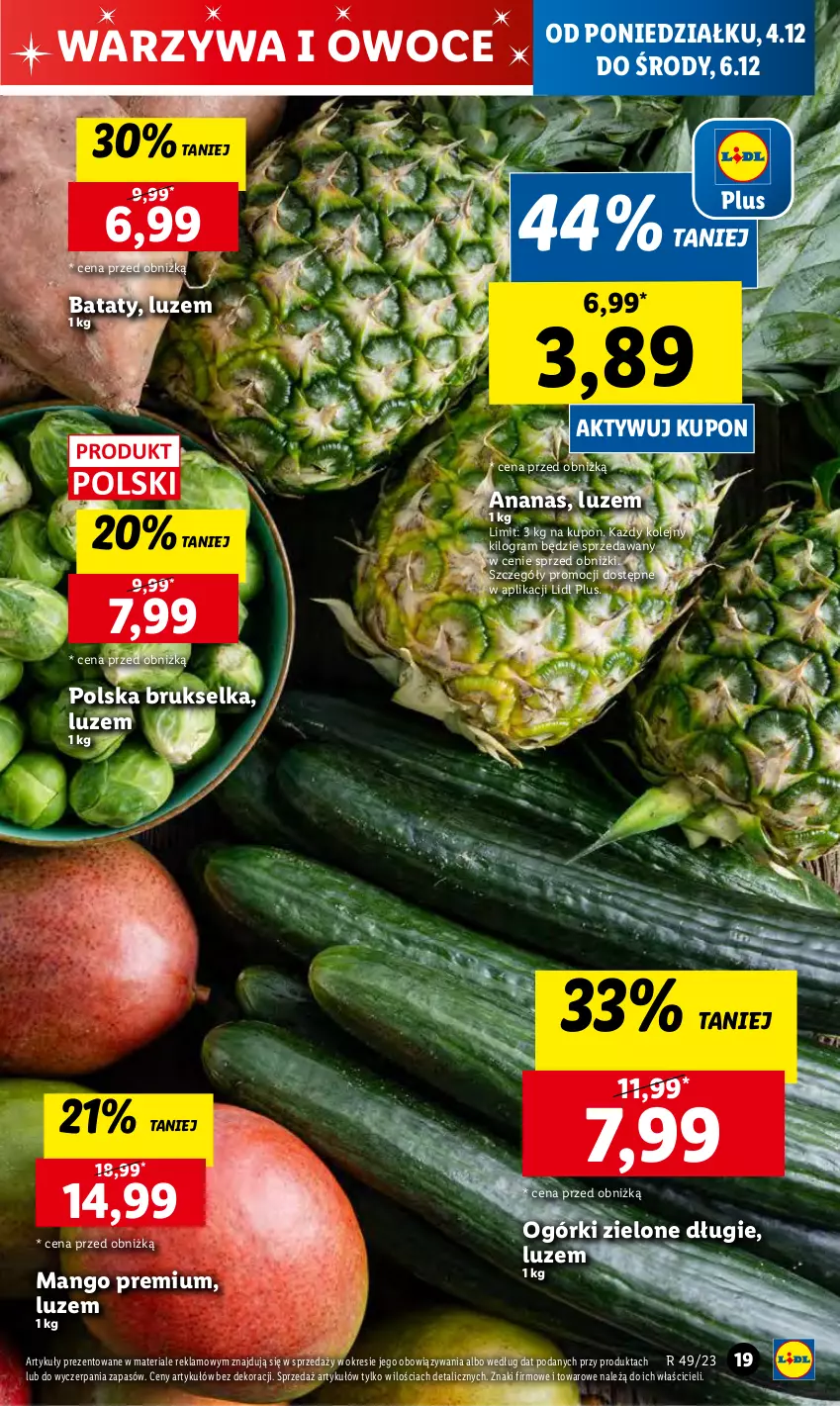 Gazetka promocyjna Lidl - GAZETKA - ważna 04.12 do 06.12.2023 - strona 23 - produkty: Ananas, Brukselka, Gra, Mango, Olej, Owoce, Warzywa, Warzywa i owoce