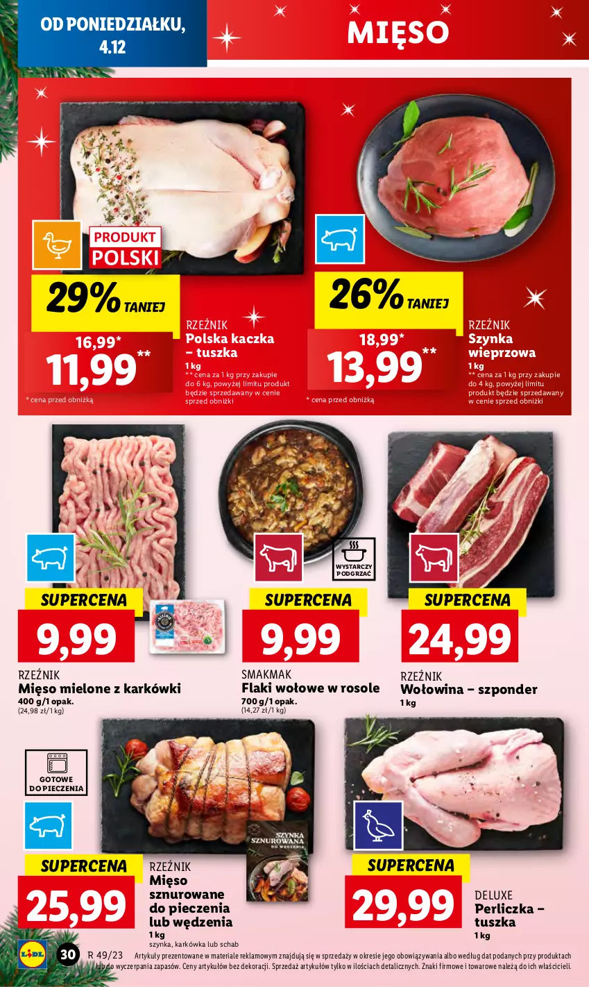 Gazetka promocyjna Lidl - GAZETKA - ważna 04.12 do 06.12.2023 - strona 34 - produkty: Flaki, Flaki wołowe, Kaczka, Mięso, Mięso mielone, Perliczka, Piec, Szynka, Szynka wieprzowa, Tusz, Wołowina