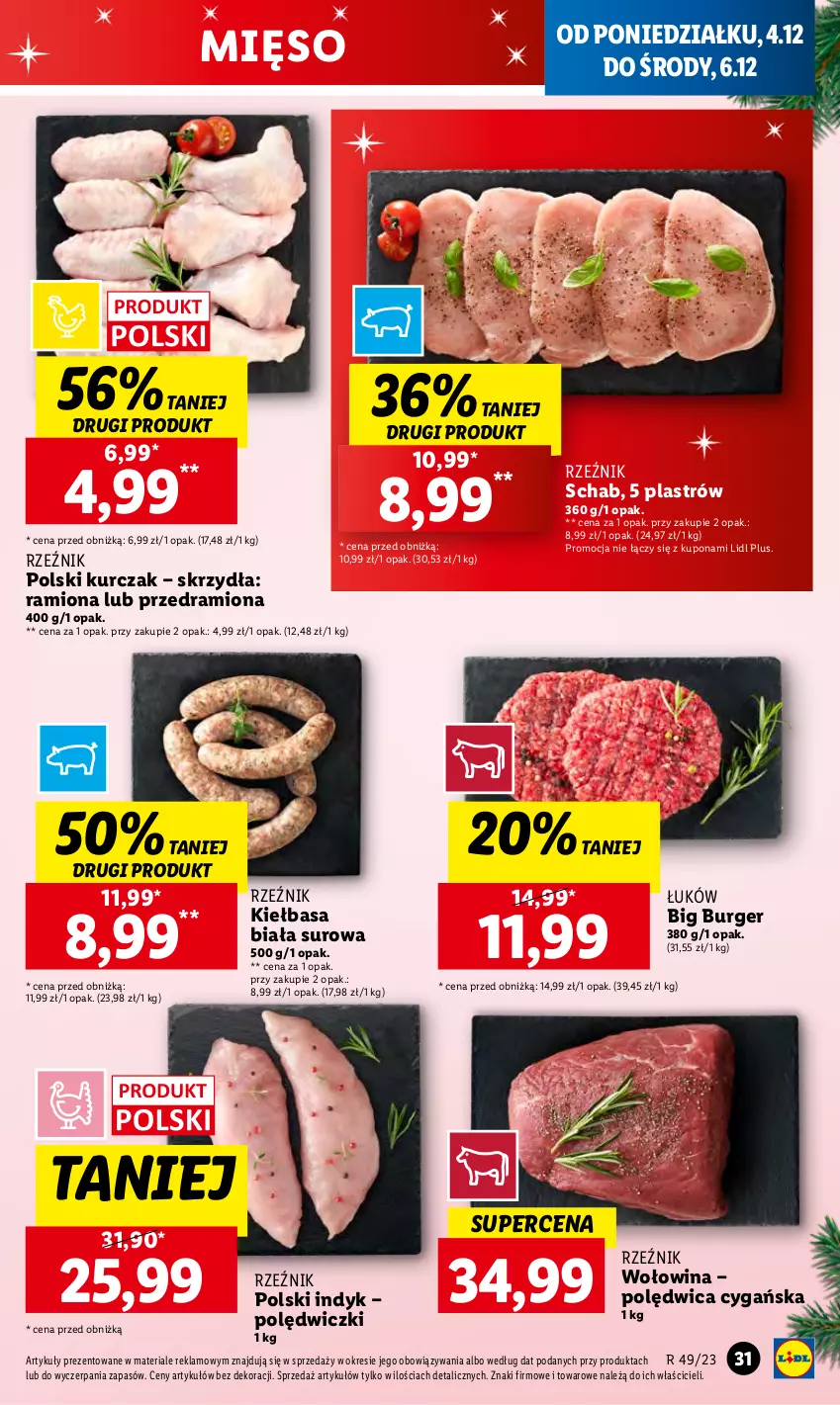 Gazetka promocyjna Lidl - GAZETKA - ważna 04.12 do 06.12.2023 - strona 35 - produkty: Burger, Kiełbasa, Kiełbasa biała, Kurczak, Mięso, Polędwica, Wołowina