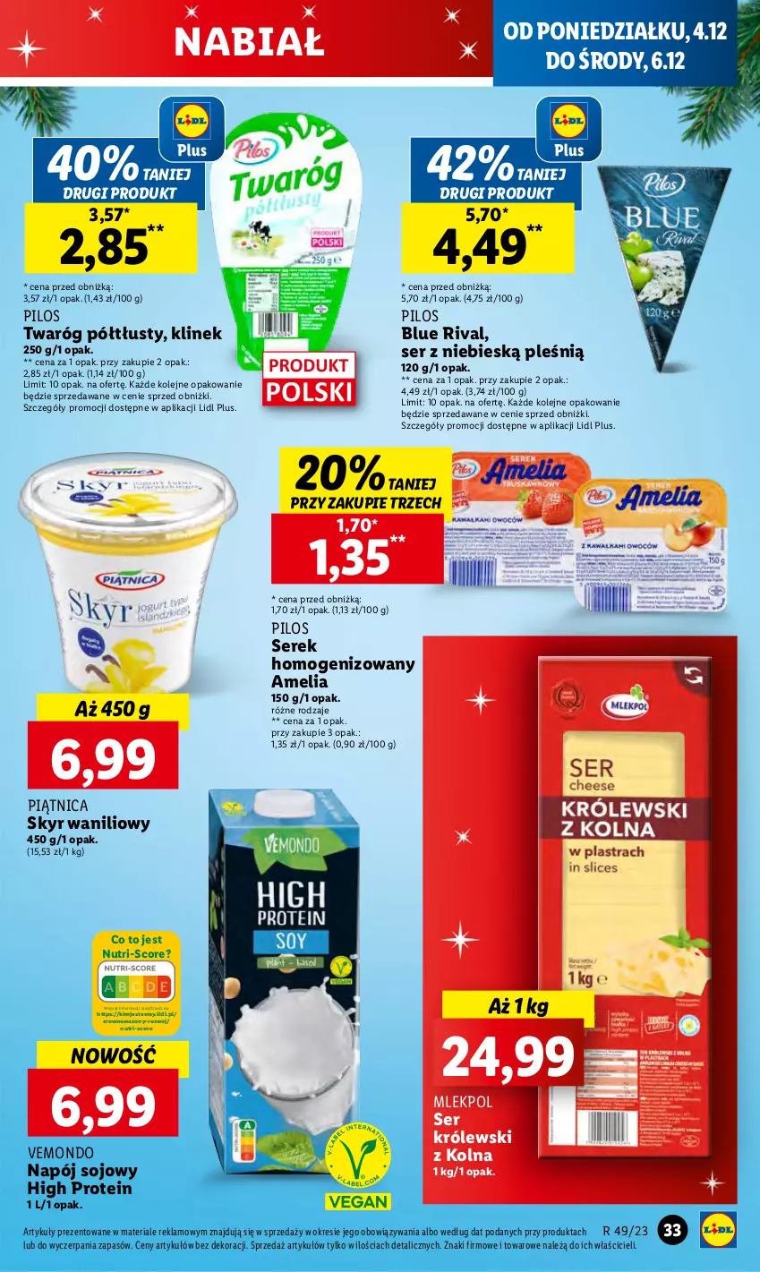 Gazetka promocyjna Lidl - GAZETKA - ważna 04.12 do 06.12.2023 - strona 37 - produkty: Królewski, Napój, Olej, Piątnica, Pilos, Ser, Serek, Serek homogenizowany, Twaróg, Twaróg półtłusty, Wazon