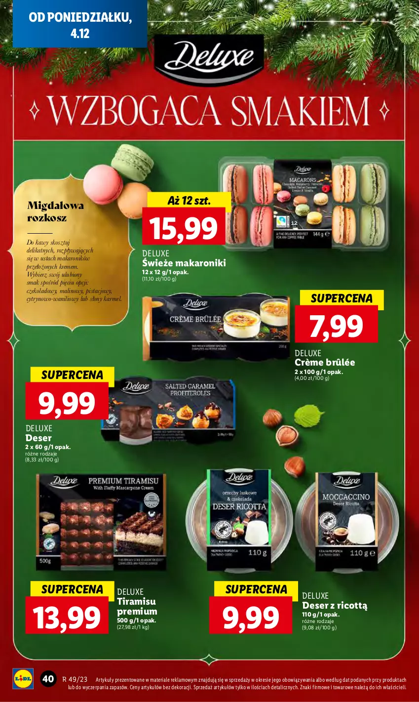 Gazetka promocyjna Lidl - GAZETKA - ważna 04.12 do 06.12.2023 - strona 46 - produkty: Crème brûlée, Deser, Kosz, Makaron, Ser