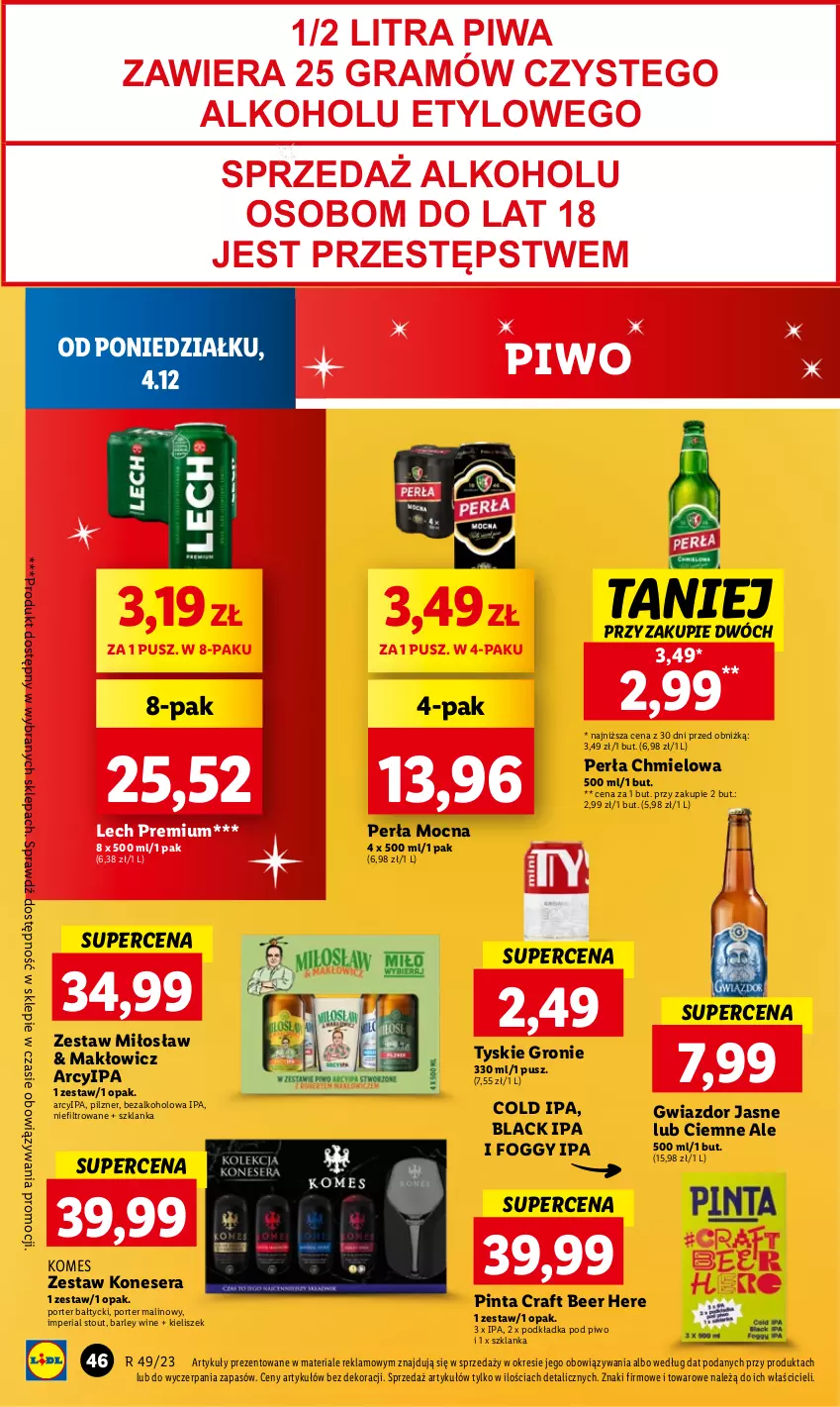 Gazetka promocyjna Lidl - GAZETKA - ważna 04.12 do 06.12.2023 - strona 54 - produkty: Gra, Kieliszek, Lack, Lech Premium, Perła, Piwa, Piwo, Podkład, Podkładka, Por, Ser, Szklanka, Tyskie