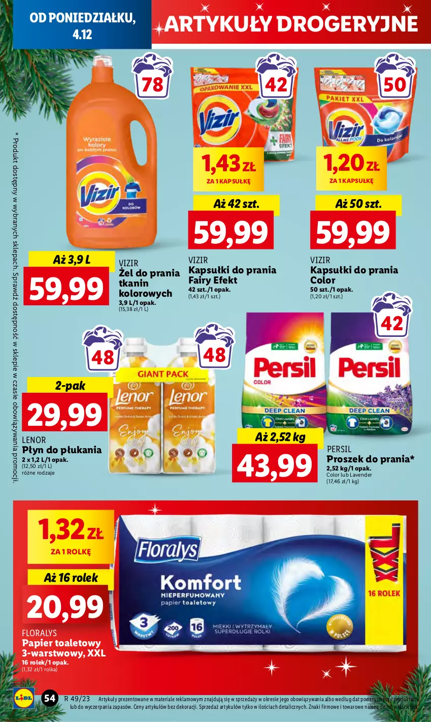 Gazetka promocyjna Lidl - GAZETKA - ważna 04.12 do 06.12.2023 - strona 62 - produkty: Fa, Fairy, Flora, Kapsułki do prania, Lenor, Papier, Papier toaletowy, Persil, Płyn do płukania, Proszek do prania, Vizir