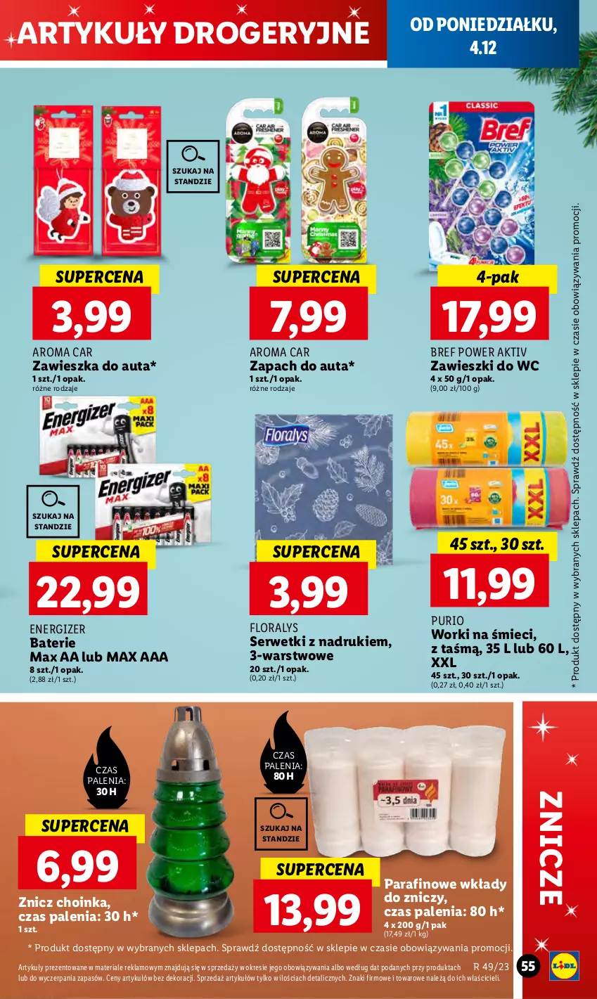 Gazetka promocyjna Lidl - GAZETKA - ważna 04.12 do 06.12.2023 - strona 63 - produkty: Bref, Choinka, Energizer, Flora, Inka, Pur, Ser, Serwetki, Worki na śmiec, Worki na śmieci, Zawieszki, Znicz