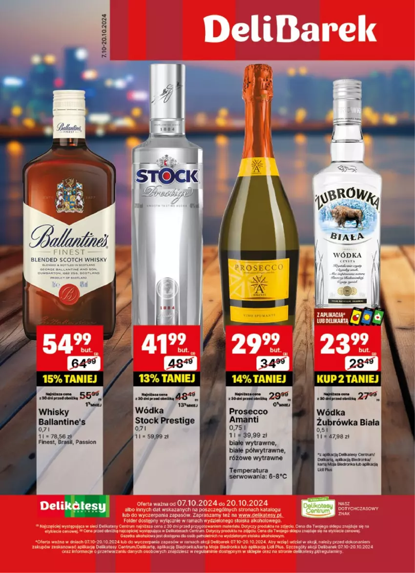 Gazetka promocyjna Delikatesy Centrum - DeliBarek DC41-DC42 - ważna 07.10 do 20.10.2024 - strona 1 - produkty: Dron, Fa, Prosecco, Rum, Stock, Whisky, Wódka