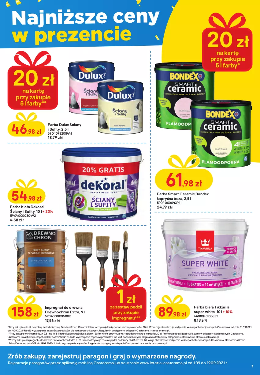 Gazetka promocyjna Castorama - Gazetka Castorama - ważna 01.09 do 19.09.2021 - strona 3 - produkty: Astor, Bell, Bella, Dekoral, Dulux, Dywan, Fa, Gra, Karnisz, Lazur, Mobil, Mus, Rama, Roleta, Ser, Zasłona, Zestaw pędzli