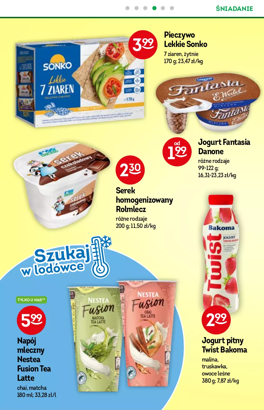 Gazetka promocyjna Żabka - ważna 15.09 do 21.09.2021 - strona 30 - produkty: Bakoma, Danone, Fa, Fanta, Fusion, Jogurt, Jogurt pitny, Napój, Napój mleczny, Nestea, O nas, Owoce, Piec, Pieczywo, Rolmlecz, Ser, Serek, Serek homogenizowany, Sonko