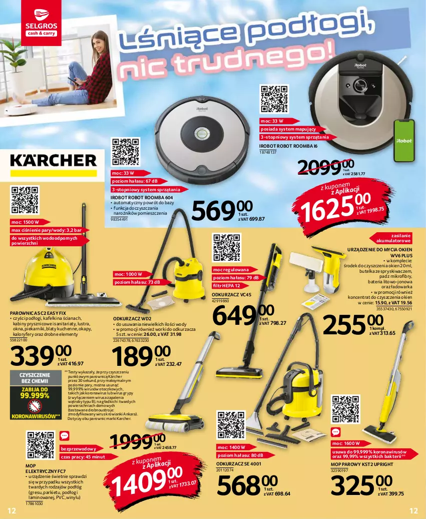 Gazetka promocyjna Selgros - Katalog Sprzątanie - ważna 02.09 do 15.09.2021 - strona 12 - produkty: Akumulator, Bateria, Butelka ze spryskiwaczem, Gres, Gry, IRobot, Kärcher, Mop, Mop parowy, Narożnik, Odkurzacz, Okap, Parownica, Piekarnik, Por, Robot, Roomba, Silan, Top, Warka