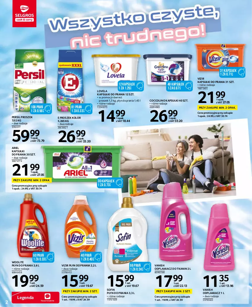 Gazetka promocyjna Selgros - Katalog Sprzątanie - ważna 02.09 do 15.09.2021 - strona 2 - produkty: Ariel, Coccolino, Kapsułki do prania, Lovela, Odplamiacz, Persil, Płyn do prania, Vanish, Vizir, Woolite