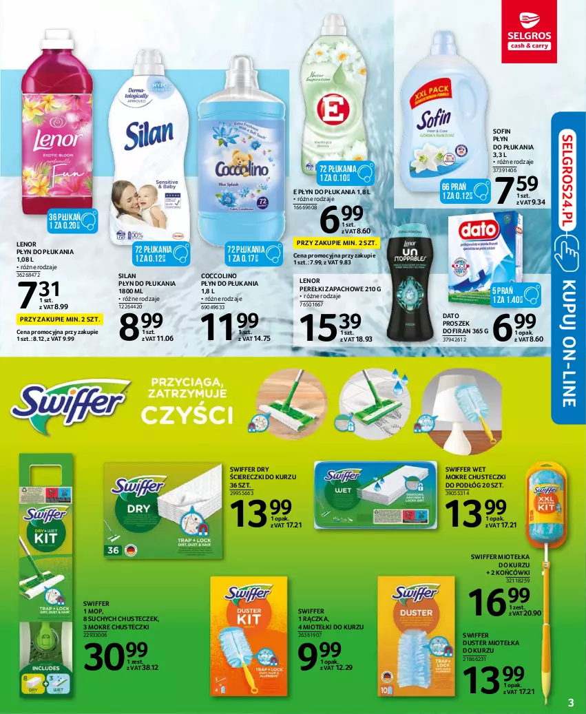 Gazetka promocyjna Selgros - Katalog Sprzątanie - ważna 02.09 do 15.09.2021 - strona 3 - produkty: Chusteczki, Coccolino, Lenor, Mop, Perełki zapachowe, Płyn do płukania, Silan