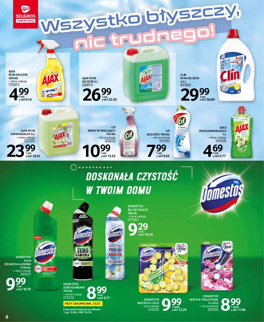 Gazetka promocyjna Selgros - Katalog Sprzątanie - ważna 02.09 do 15.09.2021 - strona 6 - produkty: Ajax, Cif, Clin, Domestos, Mleczko, Płyn do mycia, Płyn do szyb