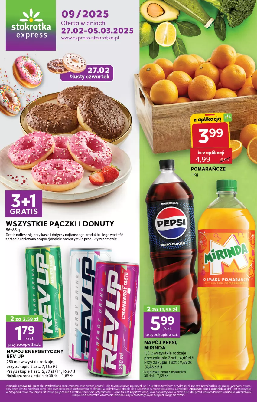 Gazetka promocyjna Stokrotka - Stokrotka Express - ważna 27.02 do 05.03.2025 - strona 1 - produkty: Donut, Fa, Gra, Mirinda, Napój, Nuty, Pepsi, Pomarańcze, Por, Sok