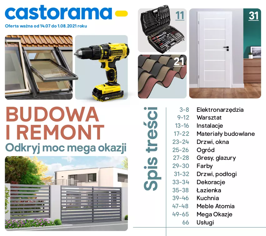 Gazetka promocyjna Castorama - Gazetka Castorama - ważna 14.07 do 01.08.2021 - strona 1 - produkty: Drzwi, Fa, Gres, Kuchnia, Lazur, Materiały budowlane, Meble, Merci, Ogród