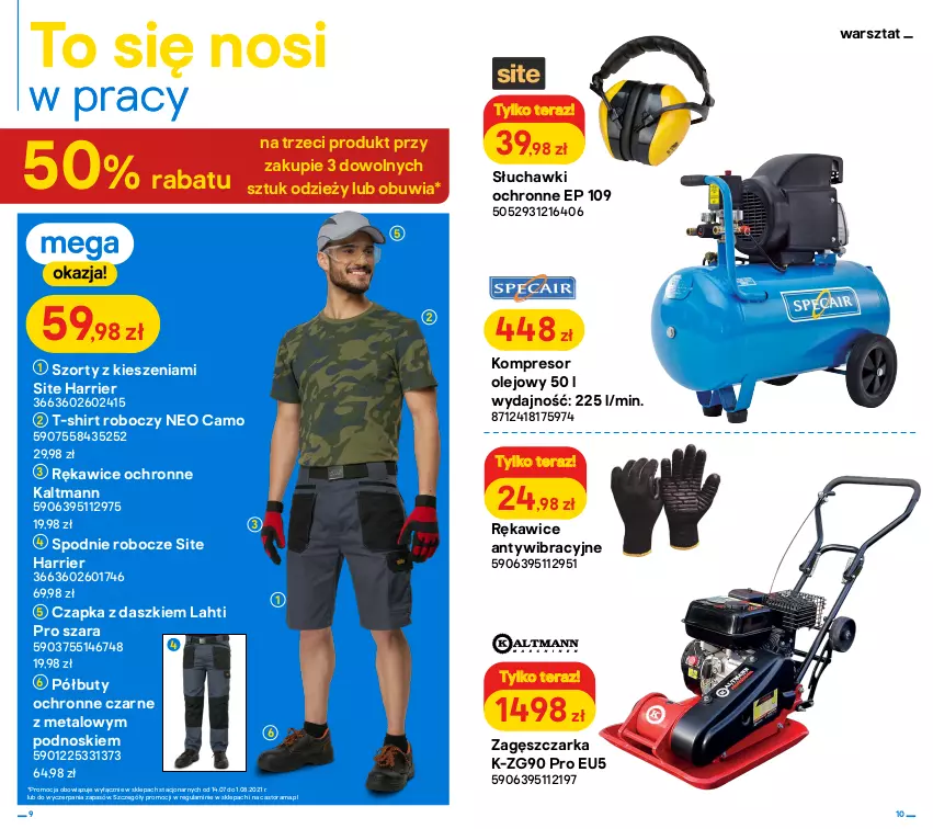 Gazetka promocyjna Castorama - Gazetka Castorama - ważna 14.07 do 01.08.2021 - strona 5 - produkty: Astor, Buty, Czapka, Kompresor, Kompresor olejowy, Olej, Półbuty, Rama, Rękawice, Rękawice ochronne, Słuchawki, Spodnie, Szorty, T-shirt, Tera