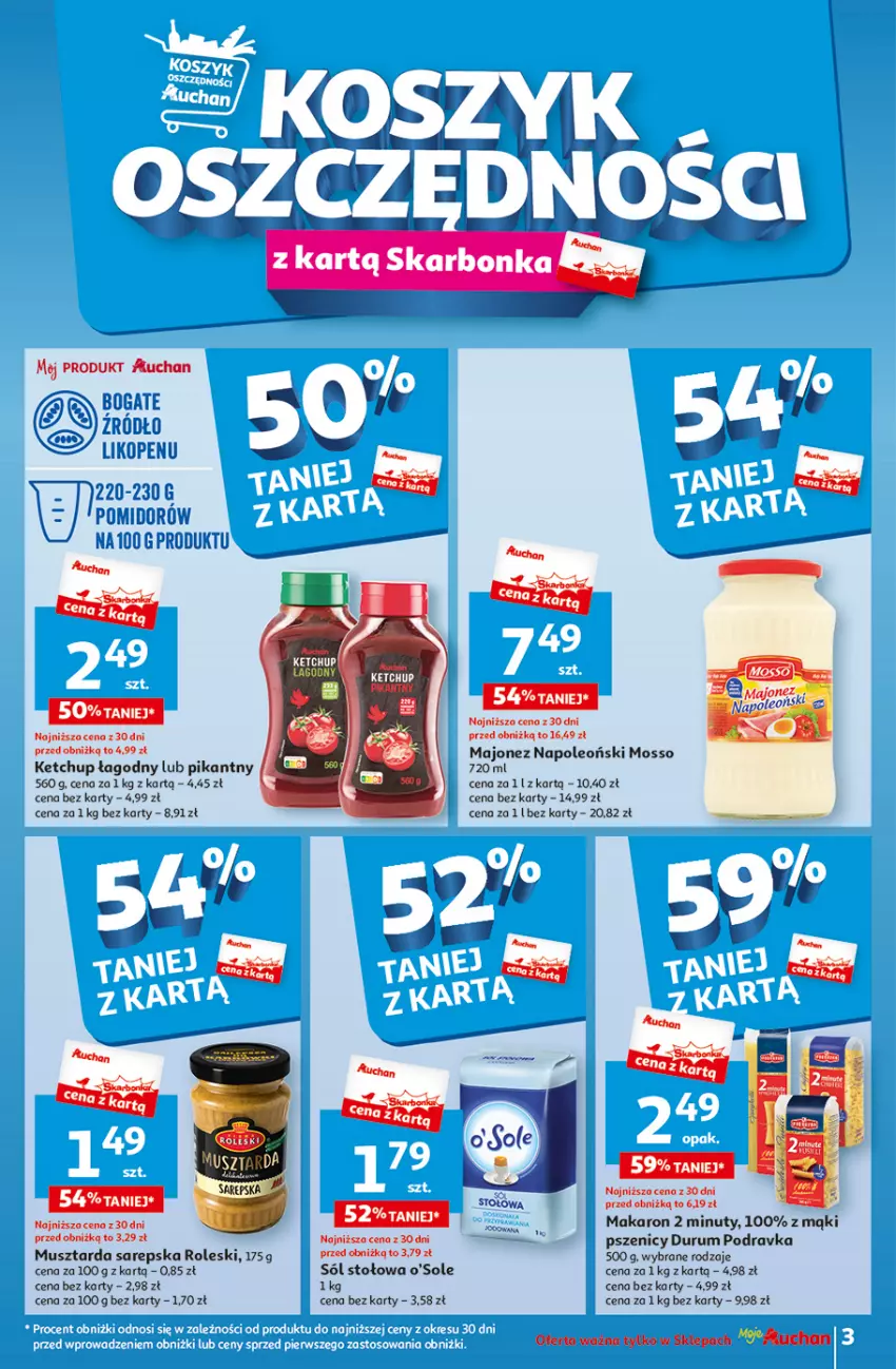 Gazetka promocyjna Auchan - Gazetka Oferty tygodnia! Moje Auchan - ważna 04.04 do 10.04.2024 - strona 3 - produkty: Ketchup, Majonez, Makaron, Mus, Musztarda, Oleo, Podravka, Rum