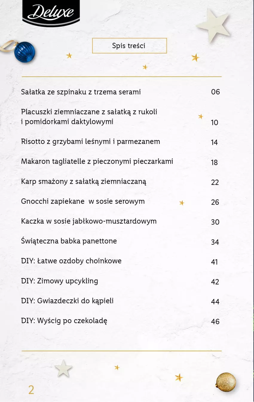 Gazetka promocyjna Lidl - KATALOG DELUXE DIY - ważna 28.11 do 25.12.2022 - strona 2 - produkty: Babka, Gnocchi, Kaczka, Karp, Makaron, Mus, Orka, Parmezan, Piec, Pieczarka, Sałat, Sałatka, Ser, Sos, Szpinak, Tagliatelle