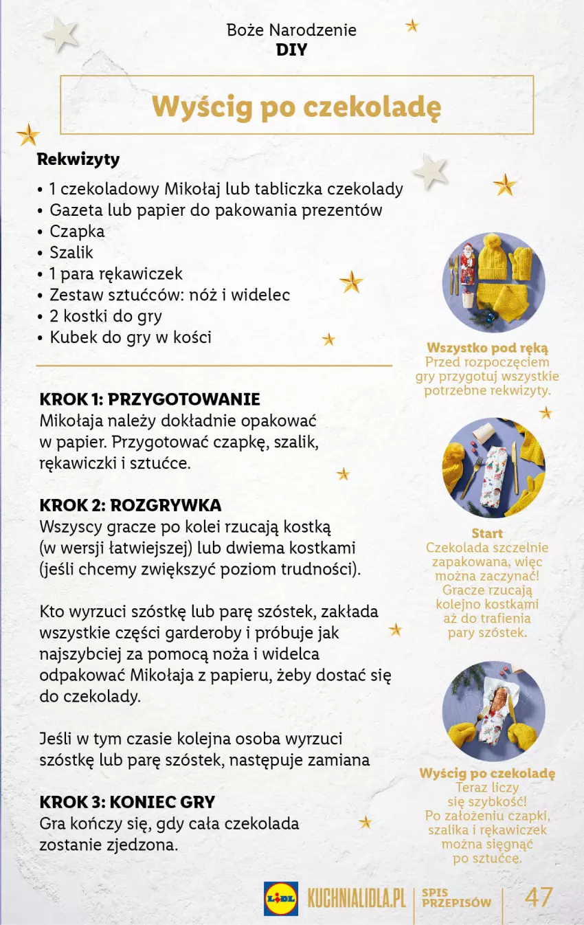 Gazetka promocyjna Lidl - KATALOG DELUXE DIY - ważna 28.11 do 25.12.2022 - strona 47 - produkty: Czapka, Czekolada, Gra, Gry, Kubek, Noż, Olej, Papier, Papier do pakowania, Stek, Szal, Tera, Waga, Widelec, Zestaw sztućców