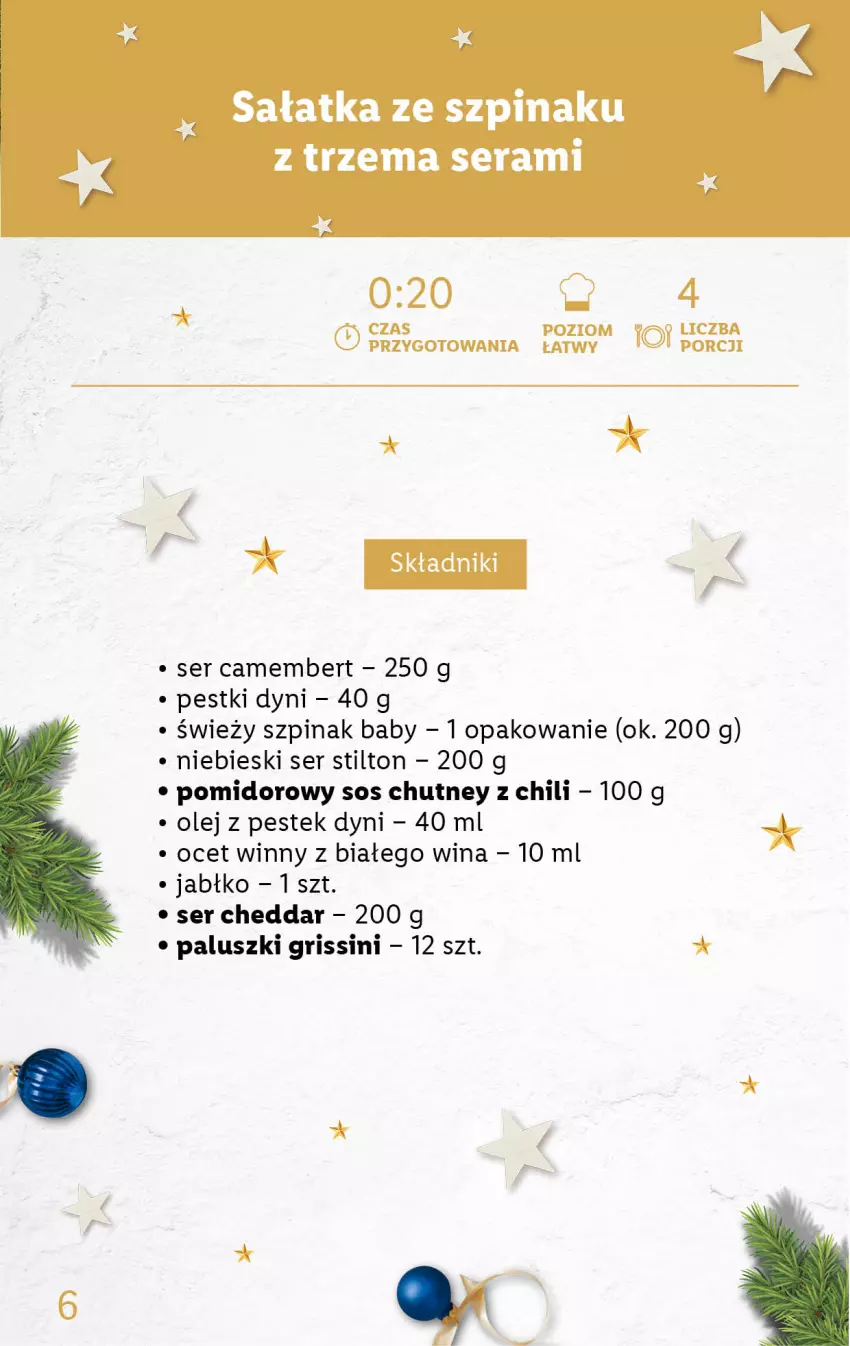 Gazetka promocyjna Lidl - KATALOG DELUXE DIY - ważna 28.11 do 25.12.2022 - strona 6 - produkty: Camembert, Cheddar, Grissini, Ocet, Olej, Pestki dyni, Por, Sałat, Sałatka, Ser, Sos, Stek, Szpinak