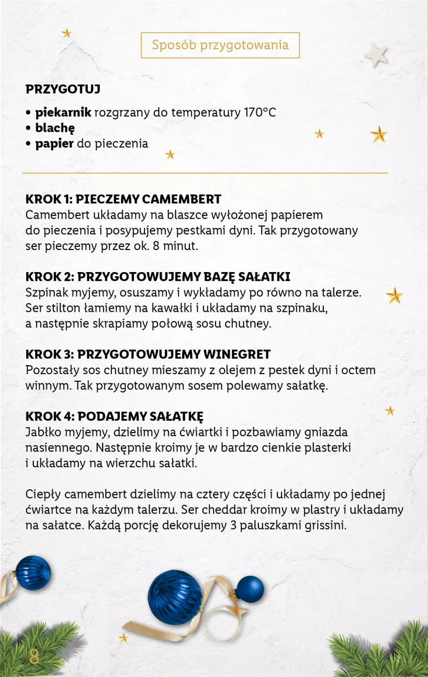 Gazetka promocyjna Lidl - KATALOG DELUXE DIY - ważna 28.11 do 25.12.2022 - strona 8 - produkty: Camembert, Cheddar, Grissini, Kawa, Olej, Papier, Papier do pieczenia, Piec, Piekarnik, Plasterki, Por, Sałat, Ser, Sos, Stek, Szpinak, Talerz