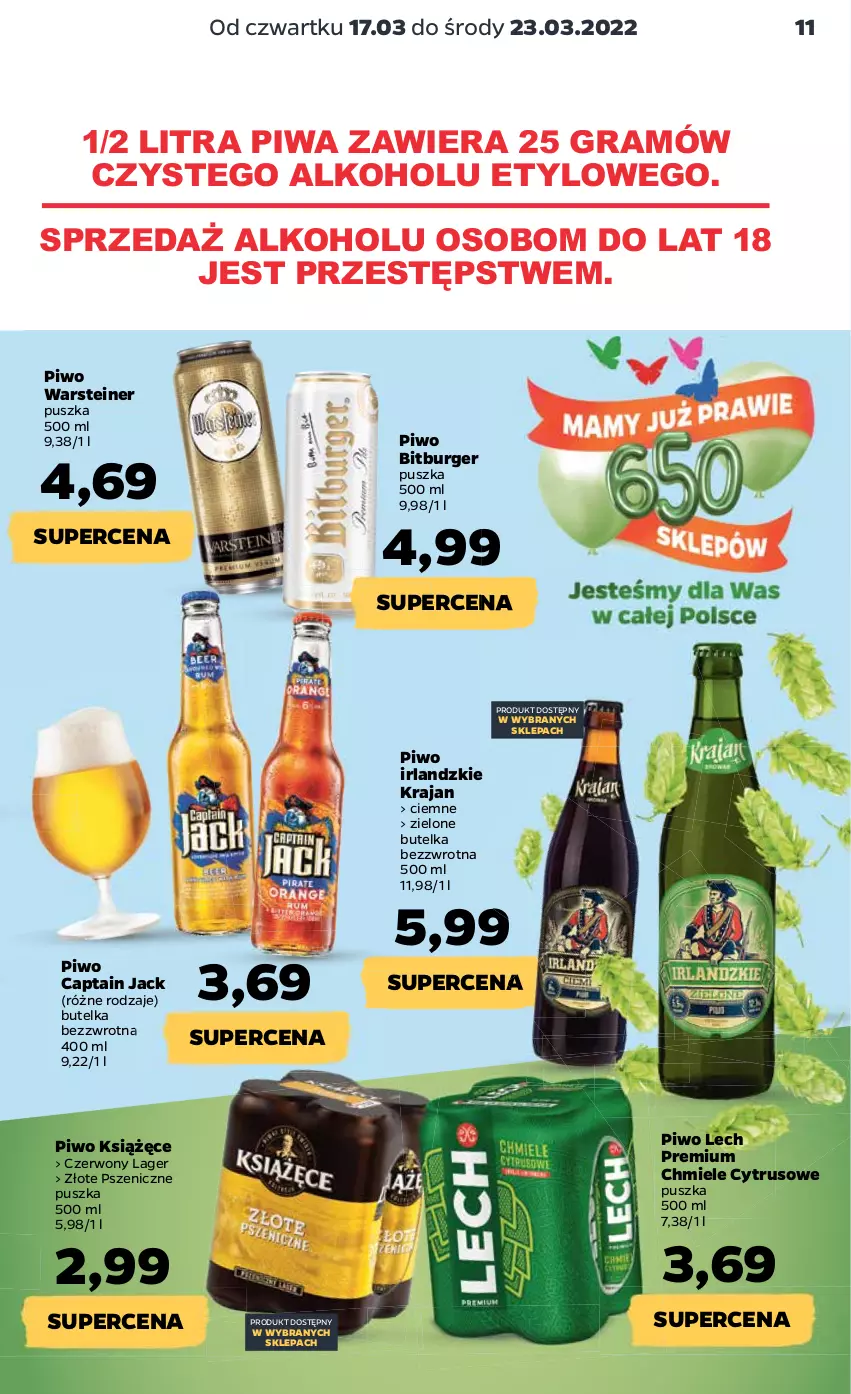 Gazetka promocyjna Netto - Gazetka spożywcza 17.03-23.03 - ważna 17.03 do 23.03.2022 - strona 11 - produkty: Burger, Captain Jack, Gra, Książęce, Lech Premium, Piwa, Piwo