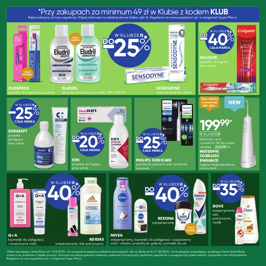 Gazetka promocyjna Super Pharm - Gazetka - ważna 14.08 do 21.08.2025 - strona 9 - produkty: Adidas, Antyperspirant, Colgate, Curaprox, Dove, Irygator, Kosmetyki do pielęgnacji, LG, Nivea, Philips, Rexona, Sensodyne