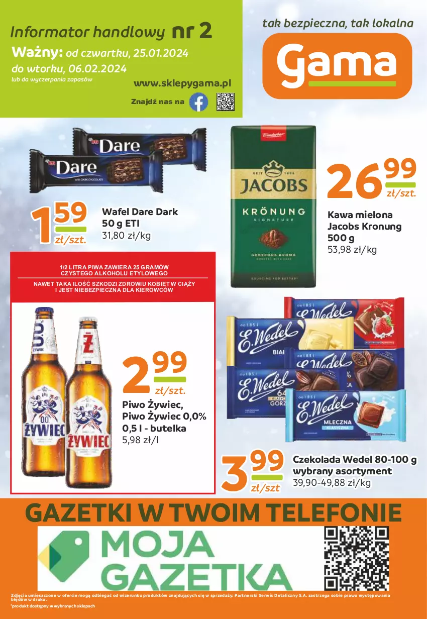 Gazetka promocyjna Gama - Gazetka Gama - ważna 25.01 do 06.02.2024 - strona 12 - produkty: Czekolada, Gra, Jacobs, Kawa, Kawa mielona, Piec, Piwa, Piwo, Ser, Telefon