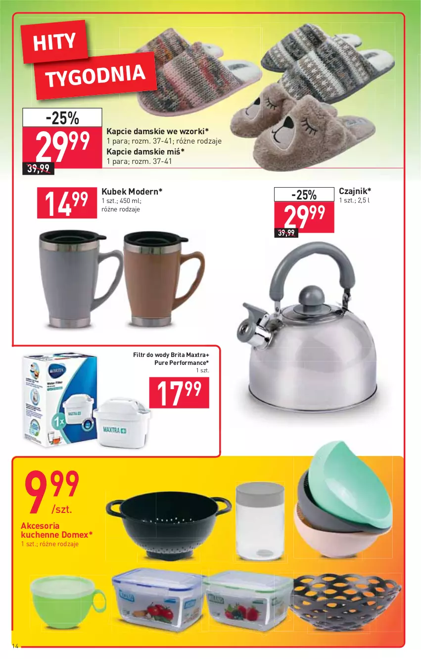 Gazetka promocyjna Stokrotka - Market - ważna 10.11 do 17.11.2021 - strona 14 - produkty: Brit, Brita, Brita Maxtra, Czajnik, Kapcie, Kubek, Pur