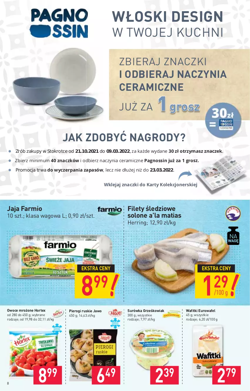 Gazetka promocyjna Stokrotka - Market - ważna 10.11 do 17.11.2021 - strona 8 - produkty: Fa, Hortex, Jaja, Owoce, Pierogi, Surówka