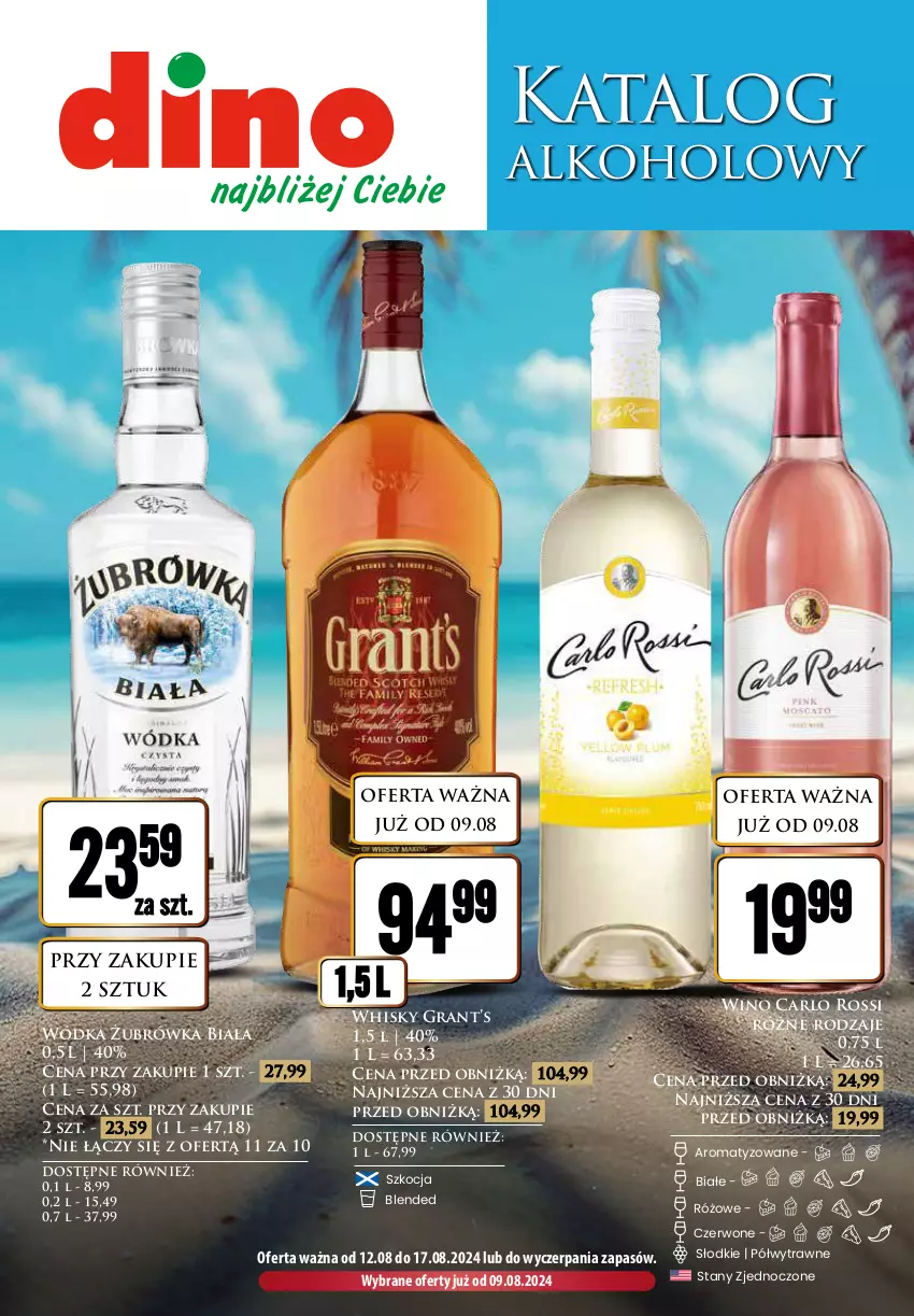 Gazetka promocyjna Dino - Katalog alkoholowy / sierpień 2024 - ważna 09.08 do 17.08.2024 - strona 1 - produkty: Carlo Rossi, Gra, Koc, Whisky, Wino, Wódka