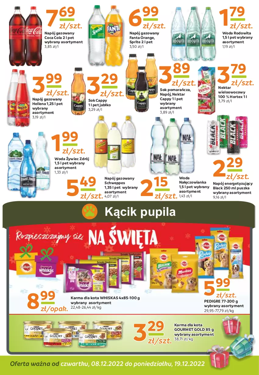 Gazetka promocyjna Gama - Gazetka Gama - ważna 19.12.2022 do 08.12.2023 - strona 10 - produkty: Cappy, Fa, Fanta, Gourmet Gold, Hellena, Hortex, Lack, Nałęczowianka, Napój, Napój gazowany, Nektar, Schweppes, Sok, Sprite, Whiskas, Woda